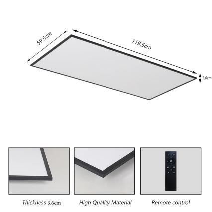 Brilagi - LED-dimbare plafondlamp SLIMFRAME LED/80W/230V 120x60 cm 3000–6000K zwart + afstandsbediening