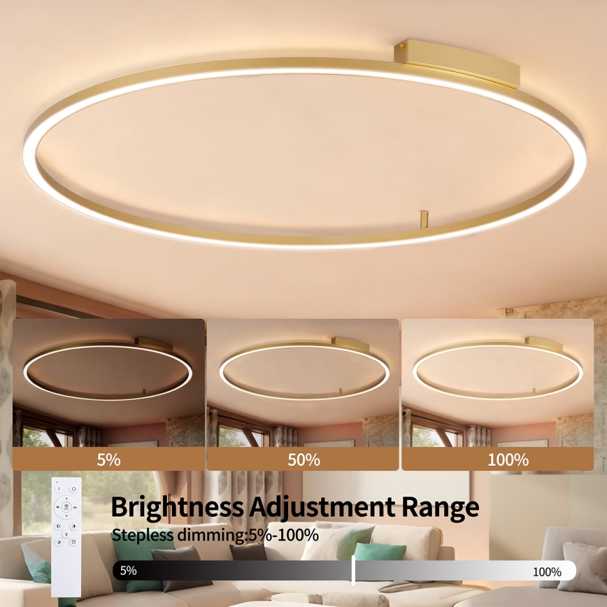 Brilagi - Dimbare LED-plafondlamp PORTOFINO LED/85W/230V 3000-6000K Ø 120 cm goud + afstandsbediening