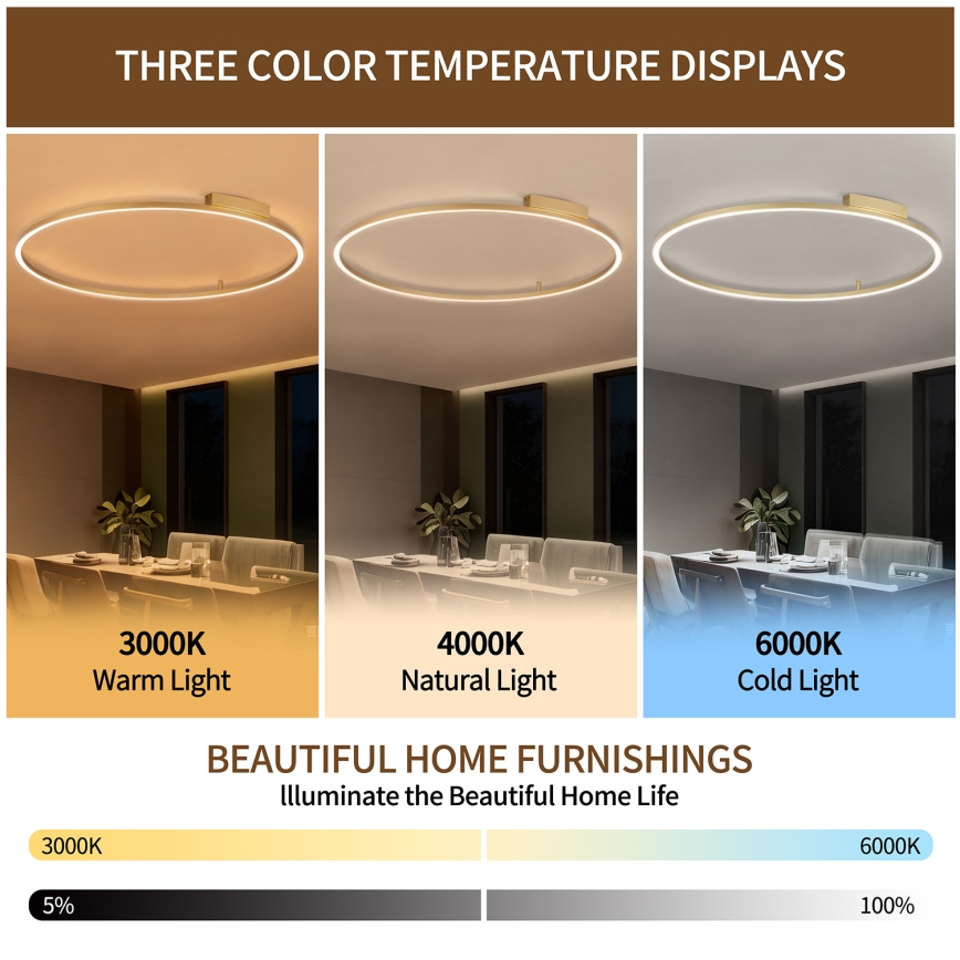 Brilagi - Dimbare LED-plafondlamp PORTOFINO LED/85W/230V 3000-6000K Ø 120 cm goud + afstandsbediening