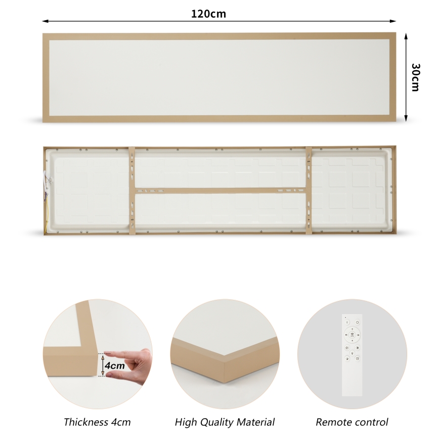 Brilagi - Dimbare LED-plafondlamp voor badkamer FRAME SMART LED/50W/230V 120x30 cm 3000-6000K IP44 beige + afstandsbediening