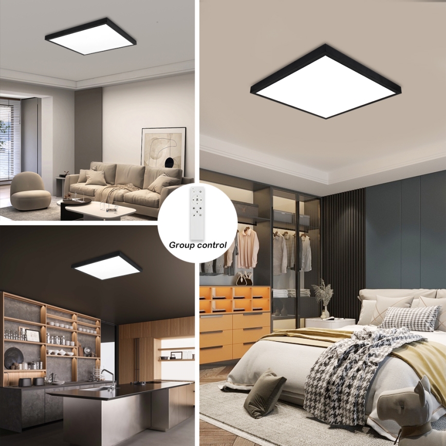Brilagi - Dimbare LED-plafondlamp voor badkamer FRAME SMART LED/50W/230V 60x60 cm 3000-6000K IP44 zwart + afstandsbediening
