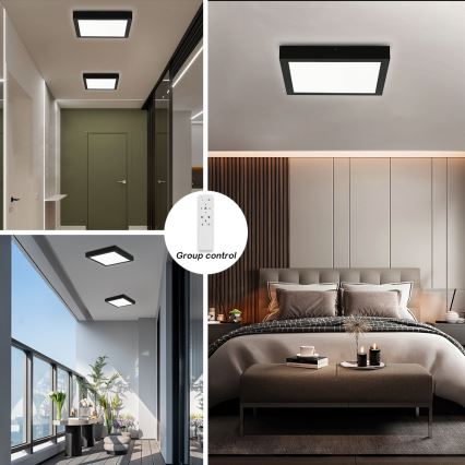 Brilagi - LED Dimbare plafondlamp FRAME SMART LED/24W/230V 30x30 cm 3000-6000K IP44 zwart + afstandsbediening