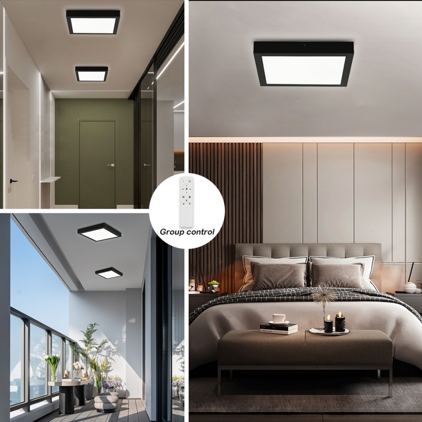 Brilagi - LED Dimbare plafondlamp FRAME SMART LED/24W/230V 30x30 cm 3000-6000K IP44 zwart + afstandsbediening