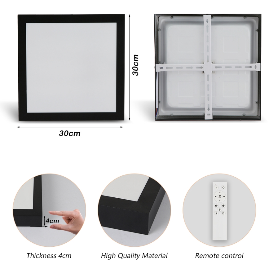 Brilagi - LED Dimbare plafondlamp FRAME SMART LED/24W/230V 30x30 cm 3000-6000K IP44 zwart + afstandsbediening