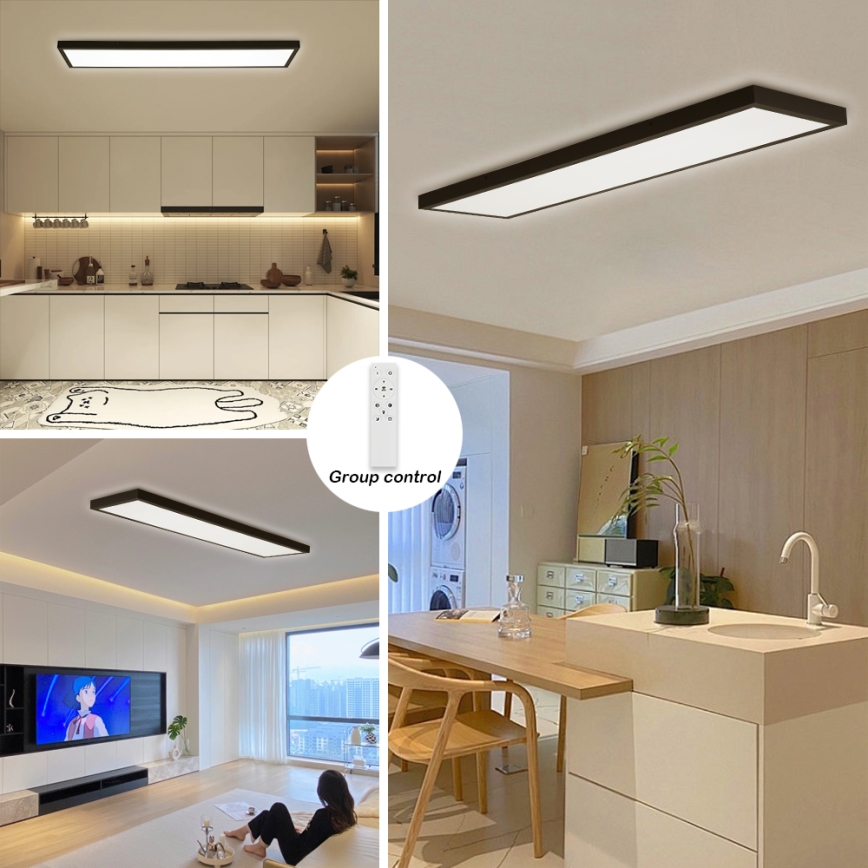 Brilagi - Dimbare LED-plafondlamp FRAME SMART voor de badkamer LED/50W/230V 120x30 cm 3000-6000K IP44 zwart + inclusief afstandsbediening