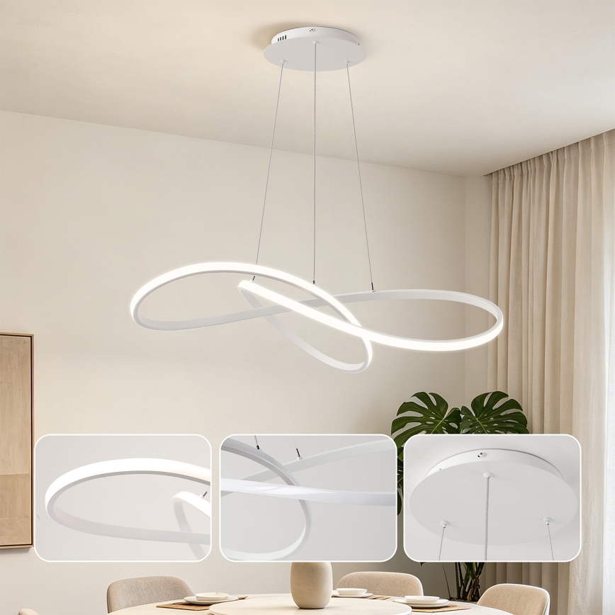 Brilagi - Dimbare LED-hanglamp met staalkabel INFINITY LED/80W/230V 3000-6000K 80x80 cm wit + afstandsbediening