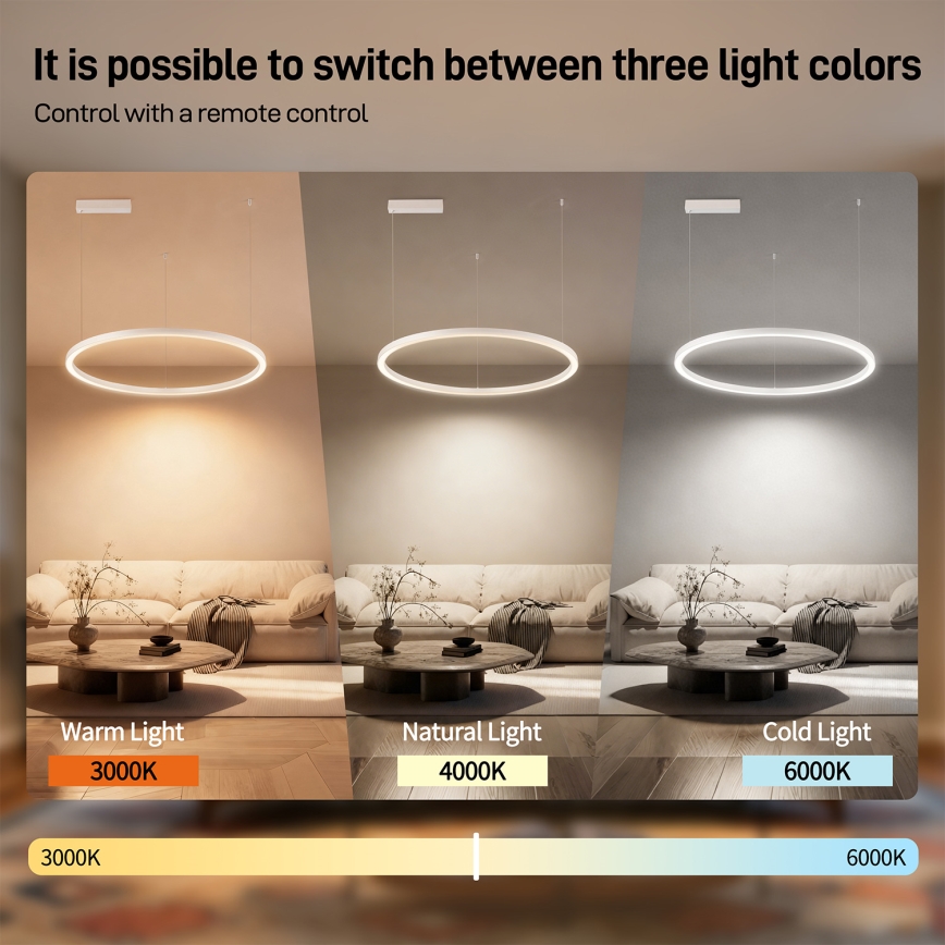 Brilagi - PORTOFINO dimbare LED-hanglamp aan kabel LED/60W/230V 3000-6000K Ø 80 cm wit + afstandsbediening