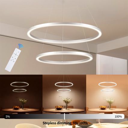Brilagi - LED-dimbare hanglamp met kabel PORTOFINO LED/98W/230V 3000-6000K Ø 80 cm zilver + afstandsbediening