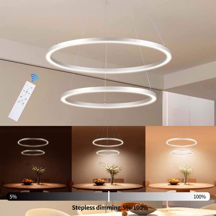 Brilagi - LED-dimbare hanglamp met kabel PORTOFINO LED/98W/230V 3000-6000K Ø 80 cm zilver + afstandsbediening