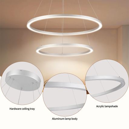 Brilagi - LED-dimbare hanglamp met kabel PORTOFINO LED/98W/230V 3000-6000K Ø 80 cm zilver + afstandsbediening