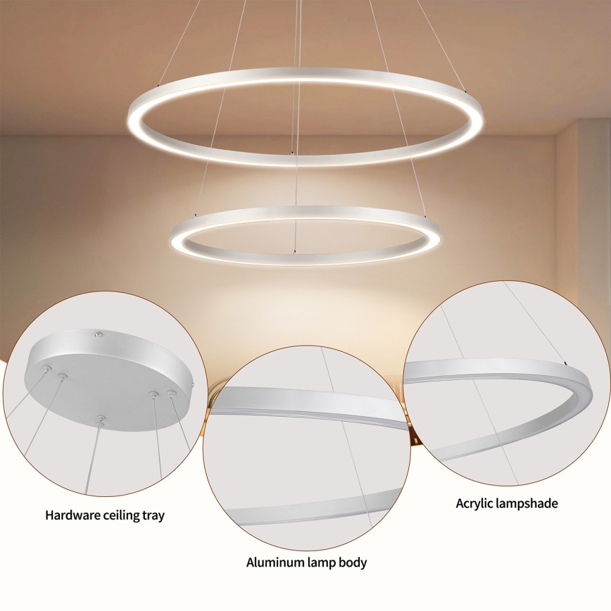 Brilagi - LED-dimbare hanglamp met kabel PORTOFINO LED/98W/230V 3000-6000K Ø 80 cm zilver + afstandsbediening