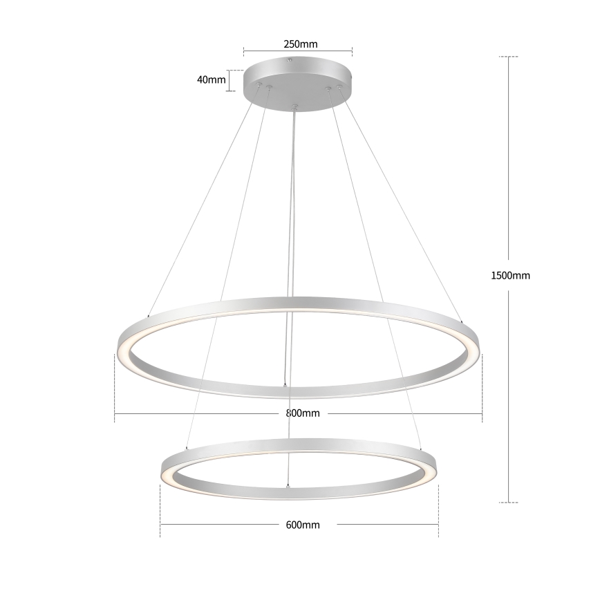 Brilagi - LED-dimbare hanglamp met kabel PORTOFINO LED/98W/230V 3000-6000K Ø 80 cm zilver + afstandsbediening