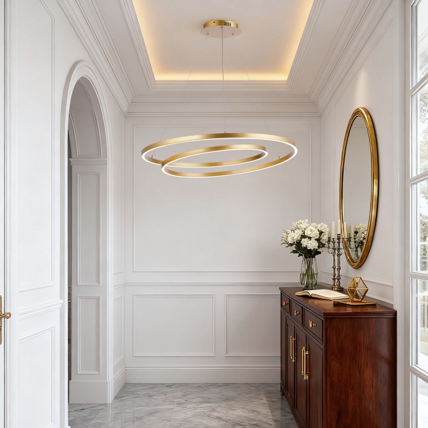 Brilagi - Dimbare LED-hanglamp aan kabel TWISTER LED/105W/230V 3000-6000K Ø 100 cm goud + afstandsbediening