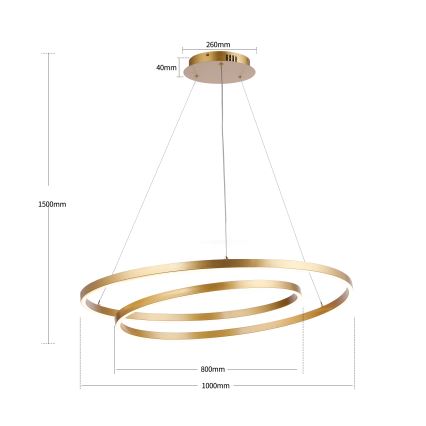 Brilagi - Dimbare LED-hanglamp aan kabel TWISTER LED/105W/230V 3000-6000K Ø 100 cm goud + afstandsbediening