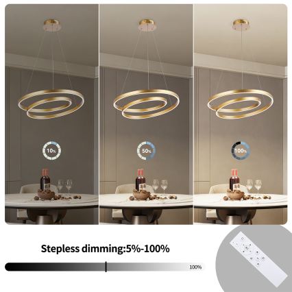 Brilagi - LED dimbare hanglamp aan kabel TWISTER LED/48W/230V 3000-6000K Ø 50 cm goud + afstandsbediening