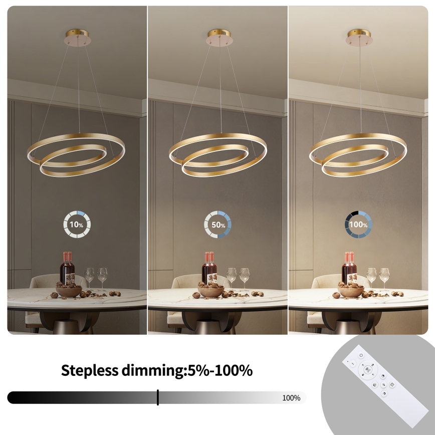 Brilagi - LED dimbare hanglamp aan kabel TWISTER LED/48W/230V 3000-6000K Ø 50 cm goud + afstandsbediening