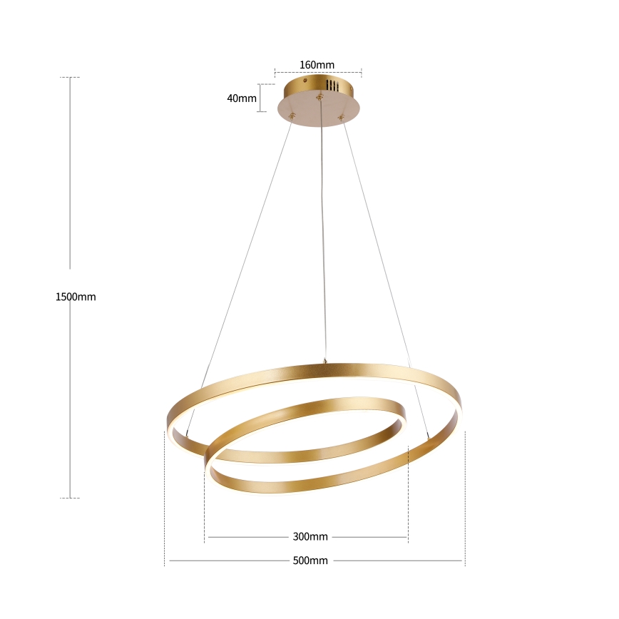 Brilagi - LED dimbare hanglamp aan kabel TWISTER LED/48W/230V 3000-6000K Ø 50 cm goud + afstandsbediening