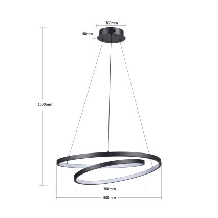 Brilagi - Dimbare LED-hanglamp aan kabel TWISTER LED/48W/230V 3000-6000K Ø 50 cm zwart + afstandsbediening
