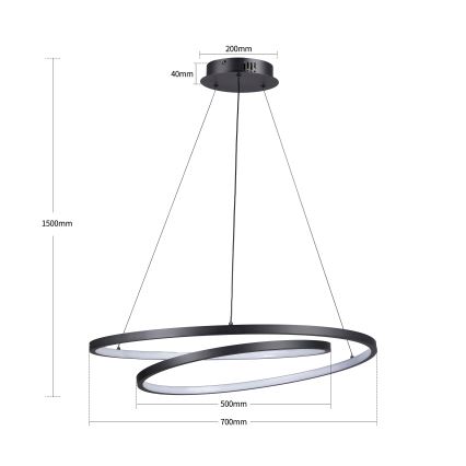 Brilagi - LED dimbare hanglamp aan kabel TWISTER LED/75W/230V 3000-6000K Ø 70 cm zwart + afstandsbediening