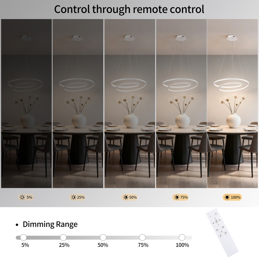 Brilagi - Dimbare LED-hanglamp met kabel TWISTER LED/48W/230V 3000-6000K Ø 50 cm wit + afstandsbediening