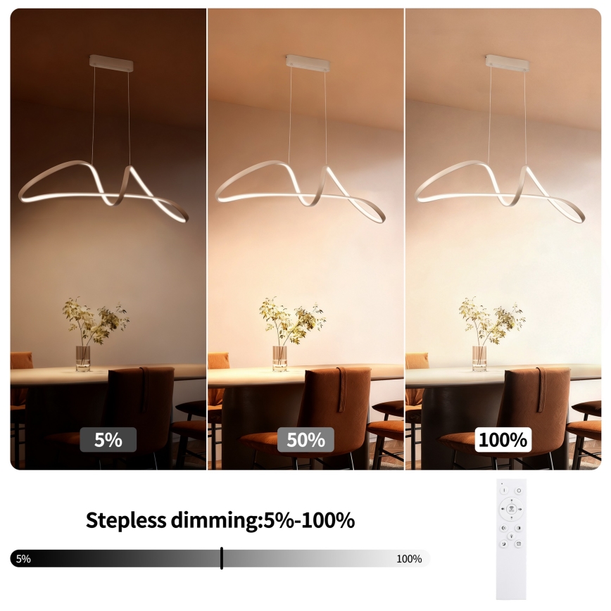 Brilagi - LED-dimbare hanglamp aan kabel TWISTER LED/60W/230V 3000-6000K beige + afstandsbediening