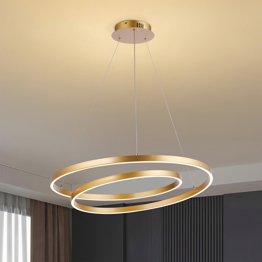 Brilagi - LED dimbare hanglamp aan kabel TWISTER LED/75W/230V 3000-6000K diam. 70 cm goudkleurig + afstandsbediening