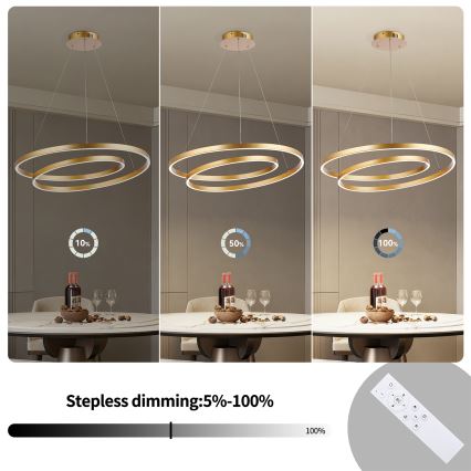 Brilagi - LED dimbare hanglamp aan kabel TWISTER LED/75W/230V 3000-6000K diam. 70 cm goudkleurig + afstandsbediening