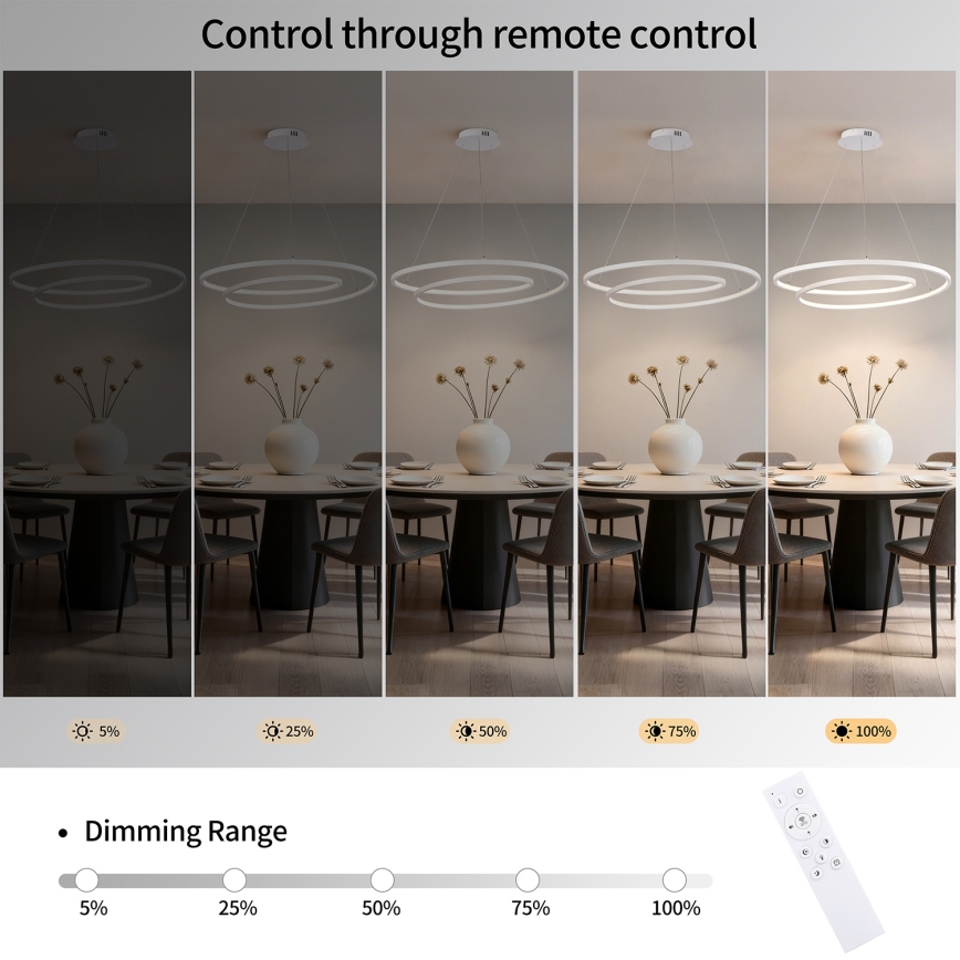 Brilagi - LED-dimbare hanglamp aan kabel TWISTER LED/105W/230V 3000-6000K Ø 100 cm wit + afstandsbediening