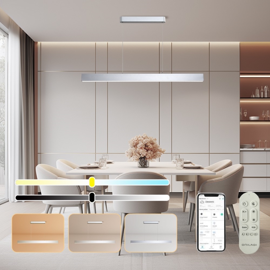 Brilagi - LED Dimbare hanglamp met kabel SLEEKLINE SMART LED/40W/230V 3000-6000K Wi-Fi Tuya zilver + afstandsbediening