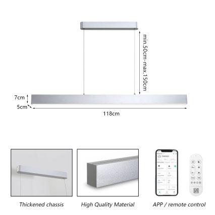 Brilagi - LED Dimbare hanglamp met kabel SLEEKLINE SMART LED/40W/230V 3000-6000K Wi-Fi Tuya zilver + afstandsbediening