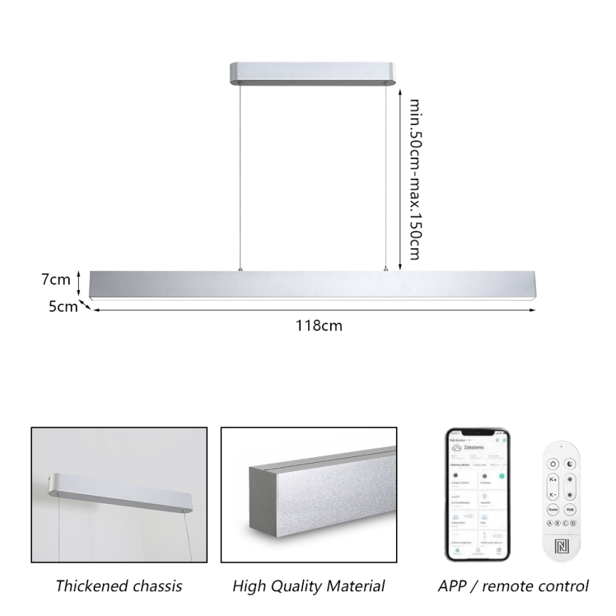 Brilagi - LED Dimbare hanglamp met kabel SLEEKLINE SMART LED/40W/230V 3000-6000K Wi-Fi Tuya zilver + afstandsbediening