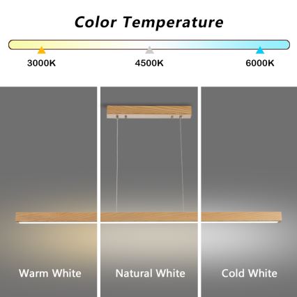 Brilagi - Dimbare LED-hanglamp met kabelophanging OAK SMART LED/30W/230V Wi-Fi Tuya eik + afstandsbediening