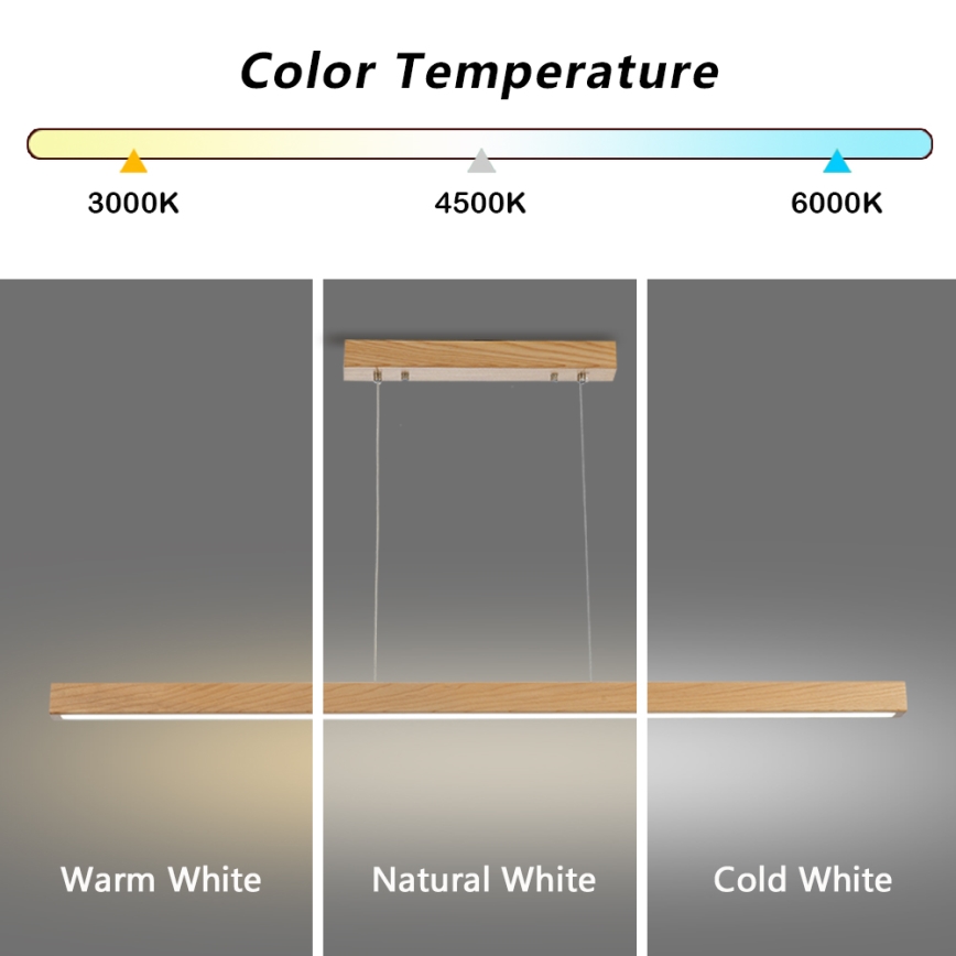 Brilagi - Dimbare LED-hanglamp met kabelophanging OAK SMART LED/30W/230V Wi-Fi Tuya eik + afstandsbediening