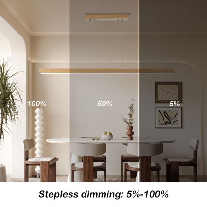Brilagi - Dimbare LED-hanglamp met kabelophanging OAK SMART LED/30W/230V Wi-Fi Tuya eik + afstandsbediening