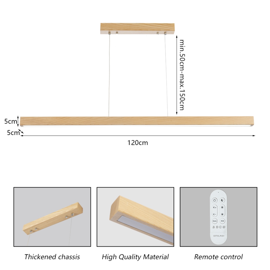 Brilagi - Dimbare LED-hanglamp met kabelophanging OAK SMART LED/30W/230V Wi-Fi Tuya eik + afstandsbediening