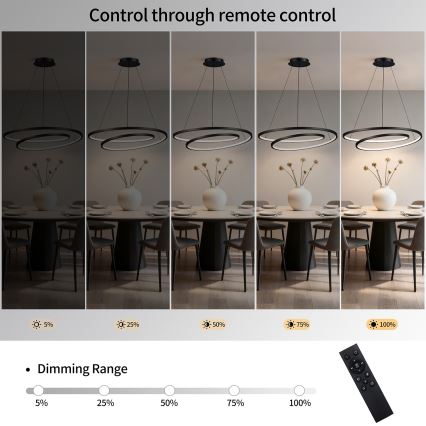 Brilagi - Dimbare LED-hanglamp aan kabel TWISTER LED/105W/230V 3000-6000K Ø 100 cm zwart + afstandsbediening