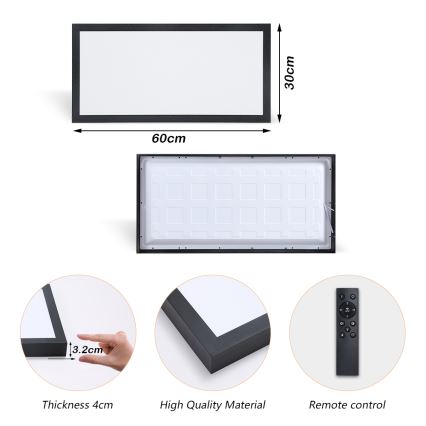 Brilagi - LED Dimbare badkamer plafondlamp FRAME SMART LED/30W/230V 30x60 cm 3000-6000K zwart + afstandsbediening