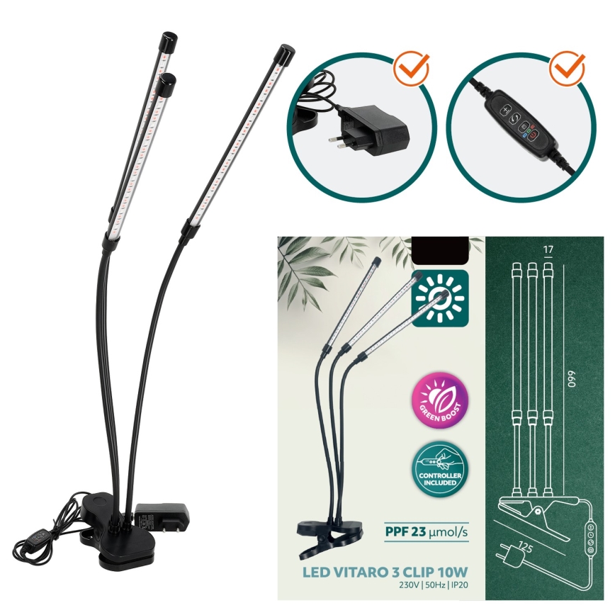 Brilagi - LED Dimbaar flexibel tafellamp met clip voor het kweken van planten VITABLOOM 3xLED/10W/230V zwart