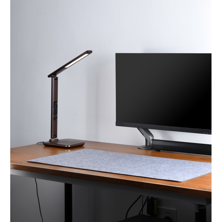 Brilagi - REGINA LED-dimbare tafellamp met draadloos QI-opladen en USB LED/8,5W/230V bruin