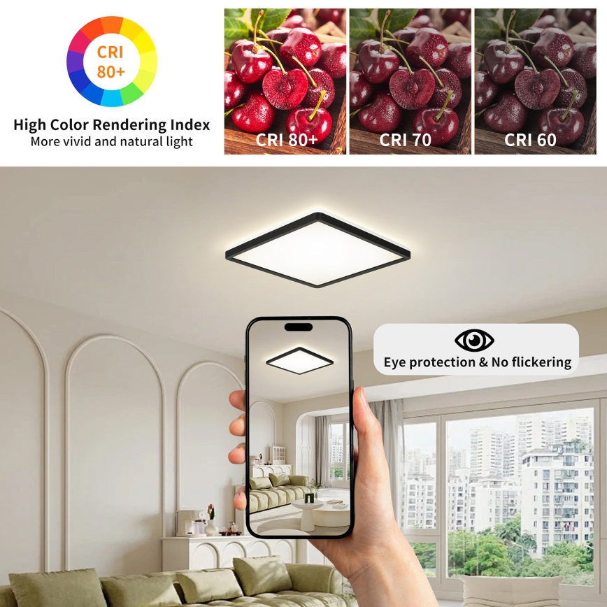 Brilagi - LED dimbare lamp met bewegings- en schemersensor ULTRA SLIM LED/18W/230V 30x30 cm + afstandsbediening