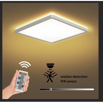 Brilagi - LED dimbare lamp met bewegings- en schemersensor ULTRA SLIM LED/18W/230V 30x30 cm + afstandsbediening