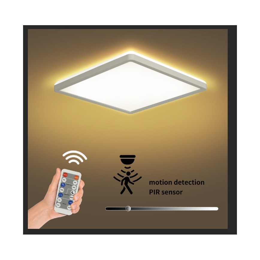 Brilagi - LED dimbare lamp met bewegings- en schemersensor ULTRA SLIM LED/18W/230V 30x30 cm + afstandsbediening