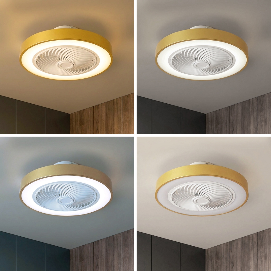 Brilagi - Dimbare LED-plafondlamp met ventilator LED/38W/230V 3000-6500K Ø 50 cm goudkleurig + afstandsbediening