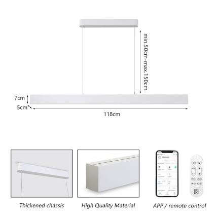 Brilagi - LED Dimbare Hanglamp SLEEKLINE SMART LED/40W/230V 3000-6000K Wi-Fi Tuya Wit + afstandsbediening