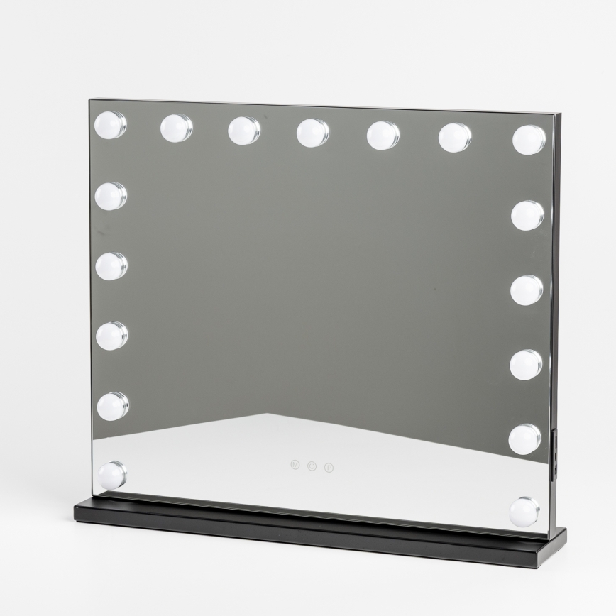 BRILAGI - LED Dimbaar make-upspiegel HOLLYWOOD LED/15W/230V CCT + 2x USB 60x50 cm zwart