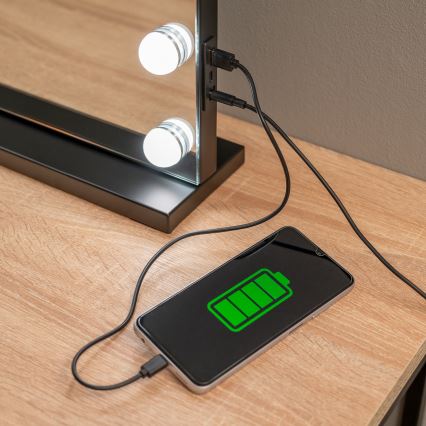 BRILAGI - LED Dimbaar make-upspiegel HOLLYWOOD LED/15W/230V CCT + 2x USB 60x50 cm zwart