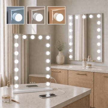 BRILAGI - LED dimbare make-upspiegel HOLLYWOOD LED/15W/230V CCT + 2x USB 55x77 cm wit