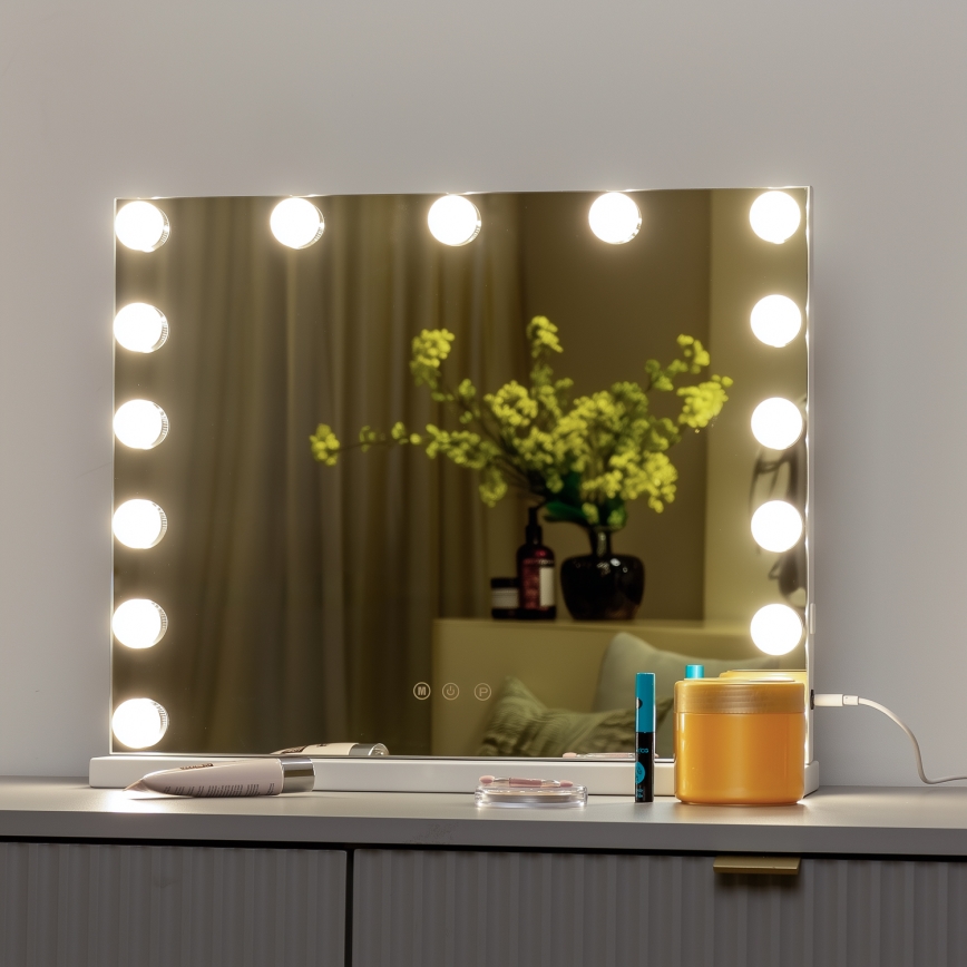 BRILAGI - LED dimbare make-upspiegel HOLLYWOOD LED/15W/230V CCT + USB wit