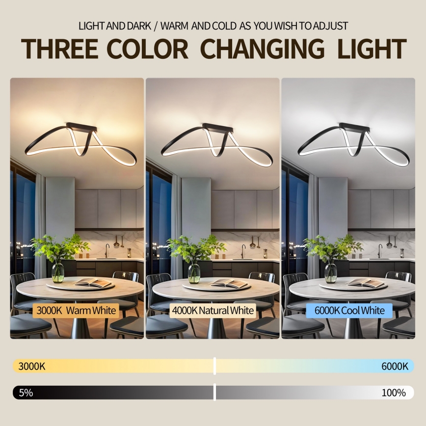 Brilagi - Dimbare LED-opbouwlamp TWISTER LED/60W/230V 3000-6000K zwart + afstandsbediening