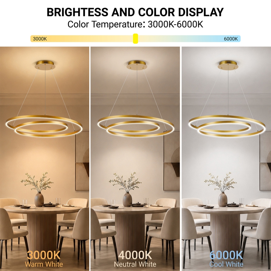 BRILAGI - LED-dimbare pendellamp aan kabel TWISTER LED/105W/230V 3000–6000K Ø 100 cm goud + afstandsbediening